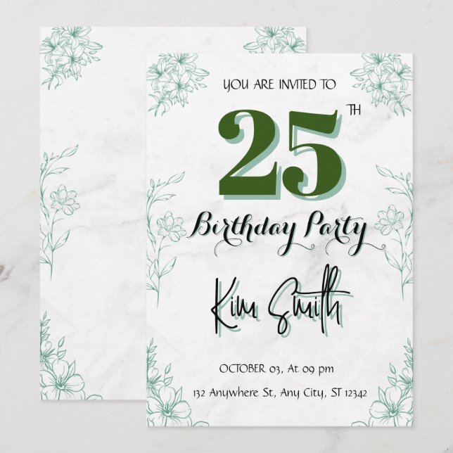 25th Birthday Invitation (Front/Back)