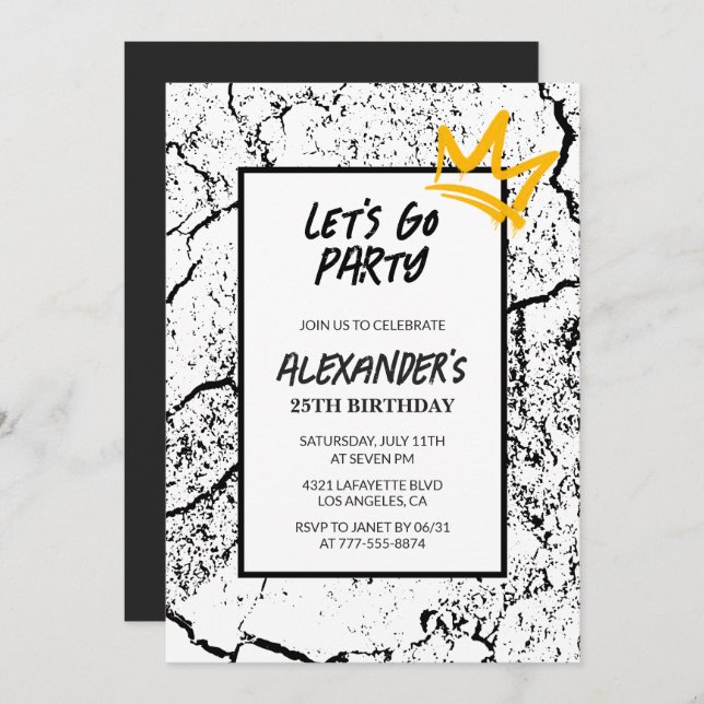 25th birthday invitation Men Graffiti Party Black  (Front/Back)