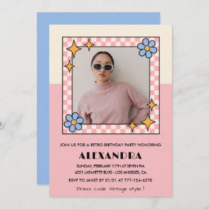 25th birthday invitation Retro Groovy Pink Flowers