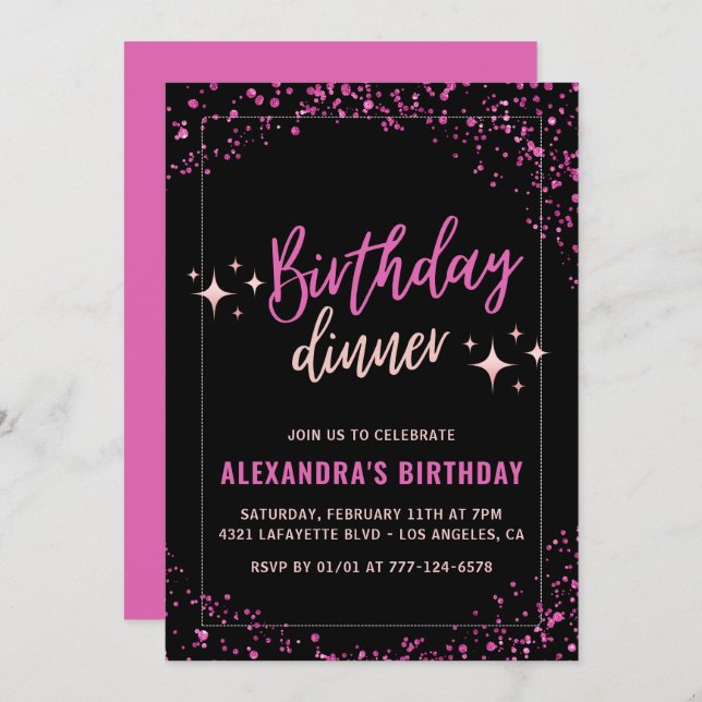 25th birthday invitations Birthday dinner Pink (Front/Back)