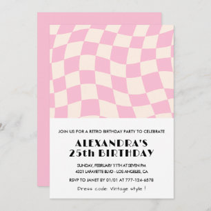25th birthday invitations Chequered Retro Pink 