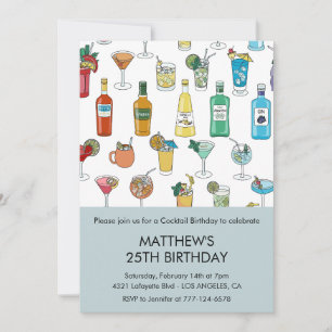 25TH birthday invitations Cocktail Contemporary