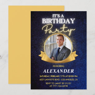 25th birthday invitations Men Badge Photo Gold