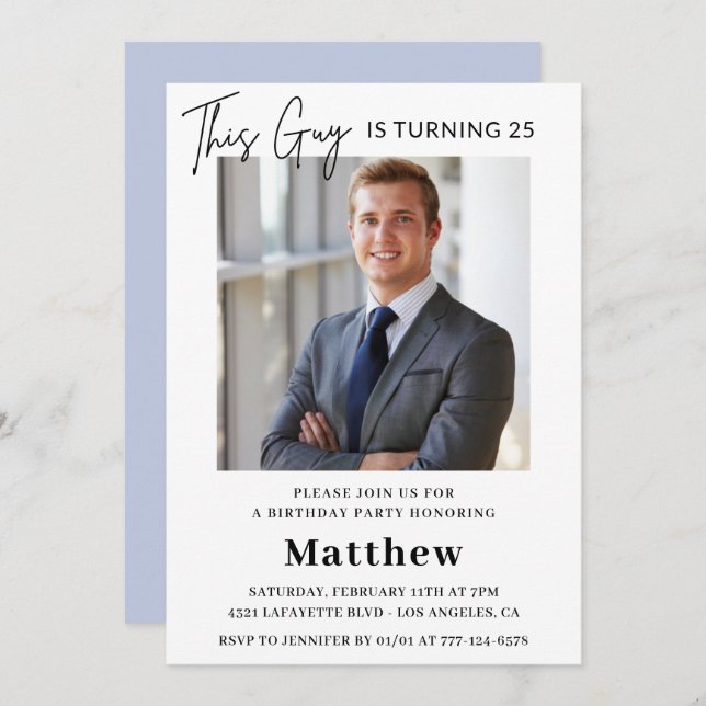 25TH birthday invitations Men Photo Elegant (Front/Back)