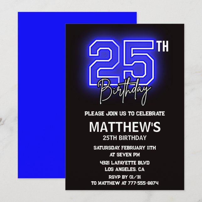 25th birthday invitations Men Sport Neon (Front/Back)