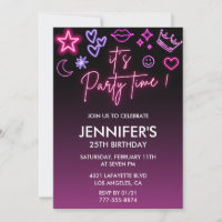 25th birthday invitations Pink Neon Light