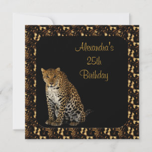 25th Birthday Leopard with Animal Print Frame Invitation