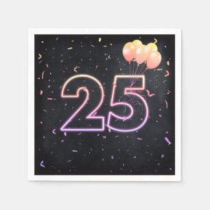 25th Birthday Neon Sign On Black Napkins