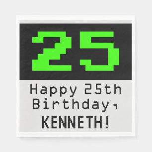 25th Birthday - Nerdy / Geeky Style "25" & Name Napkin