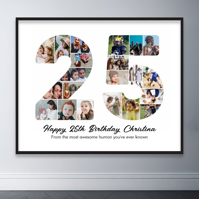 25th Birthday Number 20 Photo Collage Anniversary Poster (25th birthday number 25 photo collage)