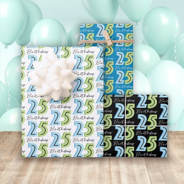25th Birthday Numbers Green Blue Wrapping Paper Sheet (Creator Uploaded)