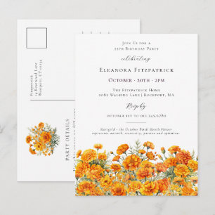 25th Birthday October Birth Month Flower Marigold Invitation Postcard
