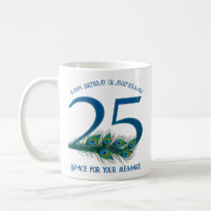 25th Birthday Or Anniversary Peacock Feather Coffee Mug