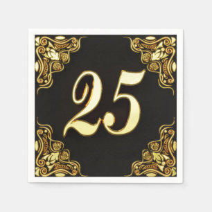 25th Birthday or Anniversary Regal Gold and Black Napkin