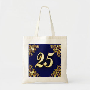 25th Birthday or Anniversary Regal Gold and Blue Tote Bag