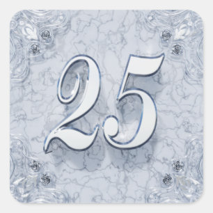 25th Birthday or Anniversary Regal Silver Marble Square Sticker