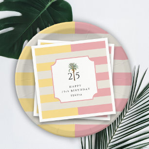 25th Birthday Palm Beach Pastel Stripe Tropical Napkin