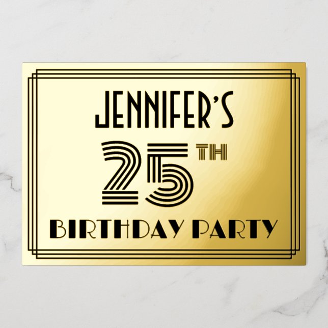 25th Birthday Party — Art Deco Style “25” & Name (Front)