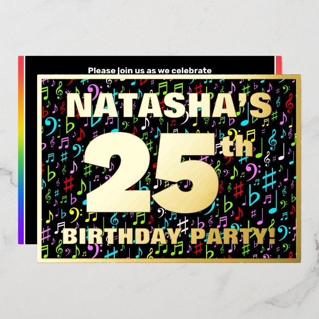 25th Birthday Party — Fun, Colourful Music Symbols (Front/Back)