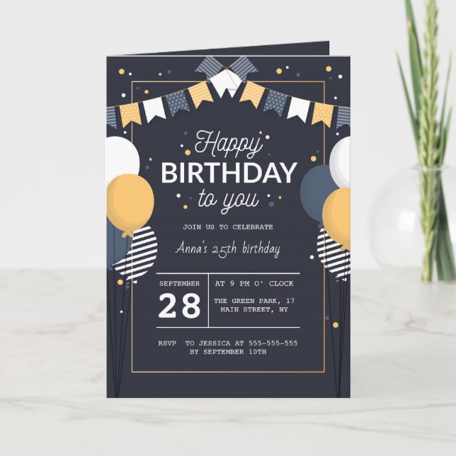 25th birthday party invitation with lettering Card (Front)