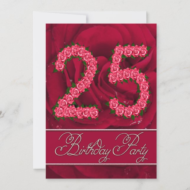 25th birthday party invitation with roses (Front)