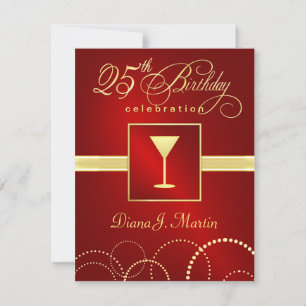 25th Birthday Party Invitations - Elegant Red