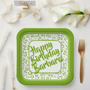 25th Birthday Party Number Pattern Green White Paper Plate