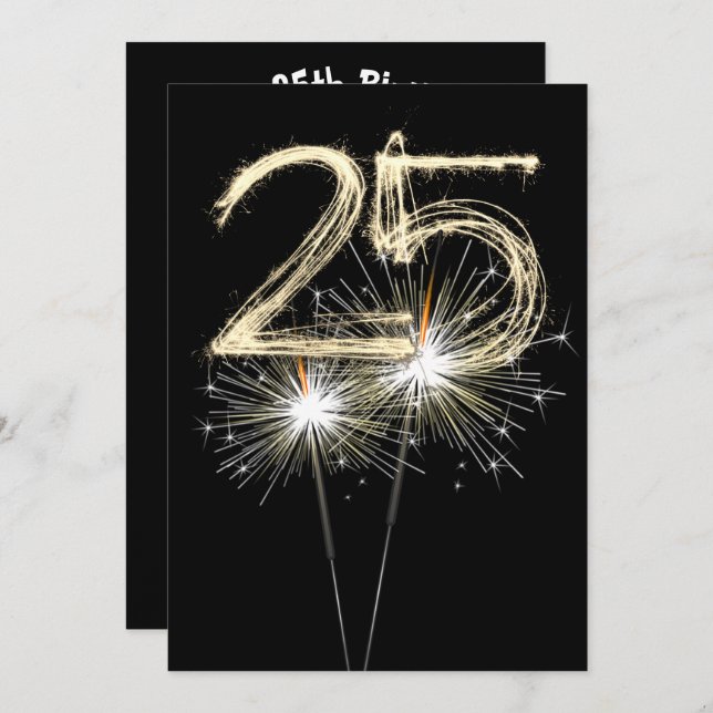 25th Birthday Party Sparklers Invitation (Front/Back)