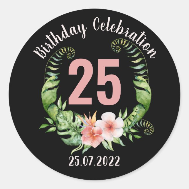 25th Birthday Party text Classic Round Sticker (Front)
