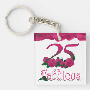 25th Birthday pink flower photo floral keychain
