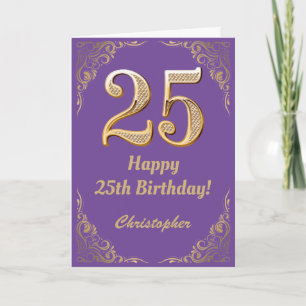 25th Birthday Purple and Gold Glitter Frame Card