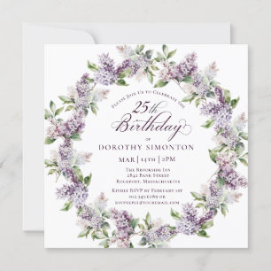 25th Birthday Purple Lilac Spring Flower Square Invitation