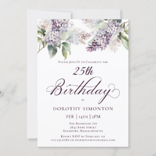 25th Birthday Purple Spring Lilac Flower Invitation