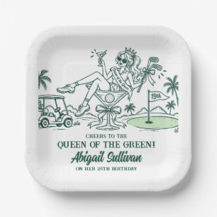 25th Birthday Queen of the Green Funny Golf Paper Plate