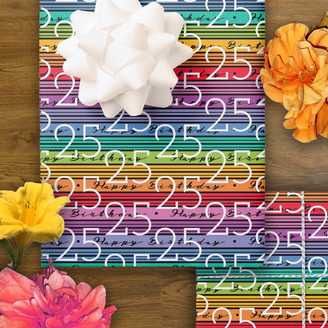 25th Birthday Rainbow Stripes Wrapping Paper Sheet (Creator Uploaded)