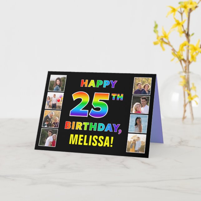 25th Birthday: Rainbow Text, Custom Photos & Name Card (Yellow Flower)