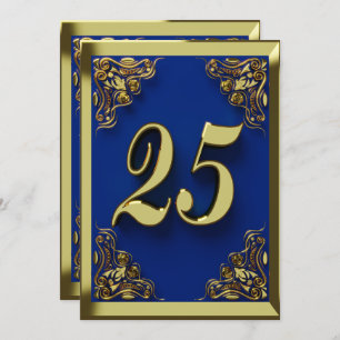 25th Birthday Regal Gold Blue Greeting or Invitation