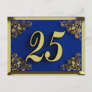 25th Birthday Regal Gold Blue Invitation Postcard