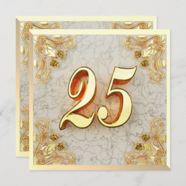 25th Birthday Regal Gold Marble Greeting or Invitation (Front/Back)