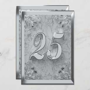 25th Birthday Regal Silver Marble Greeting or Invitation