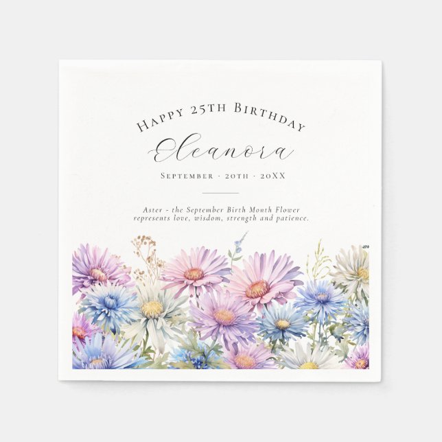 25th Birthday September Birth Flower Custom Napkin (Front)