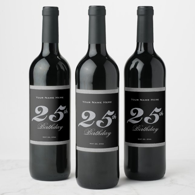 25th Birthday Silver Wine Label (Bottles)