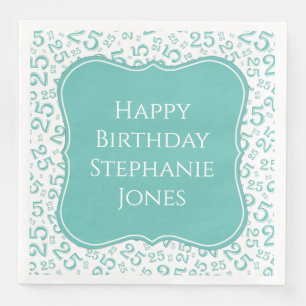 25th Birthday Teal/White Bracket Number Pattern Napkin