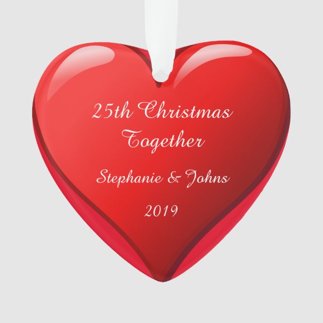 25th Christmas Together Cute Heart 2019 Red Ornament (Front)