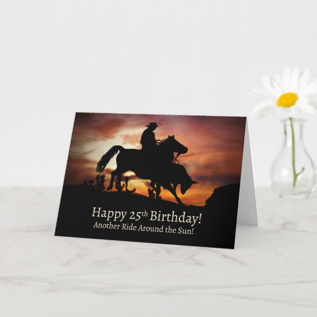 25th Happy Birthday with Rodeo Cowboy Horse Fun Card (Small Plant)