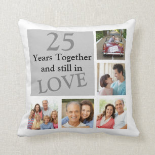 25th Multi Photo Wedding Anniversary Pillow