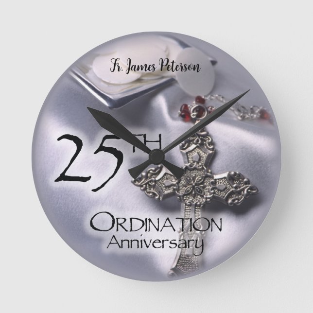 25th Ordination Anniversary Cross Host Round Clock (Front)