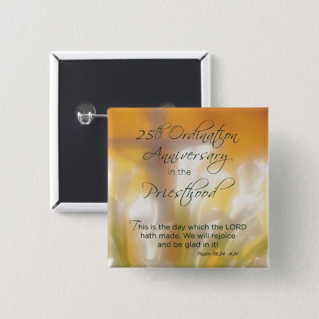 25th Ordination Anniversary Priesthood Lilies 15 Cm Square Badge (Front & Back)