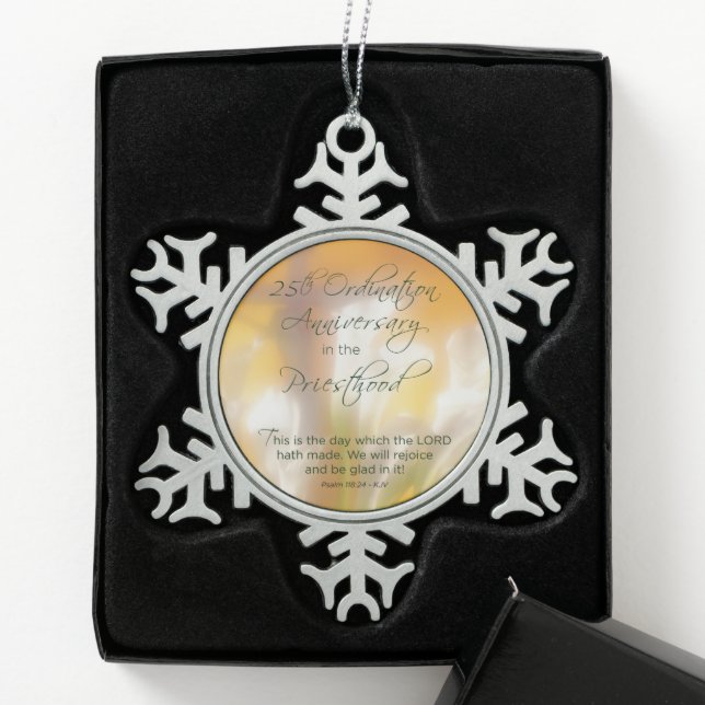 25th Ordination Anniversary Priesthood Lilies Snowflake Pewter Christmas Ornament (Box)