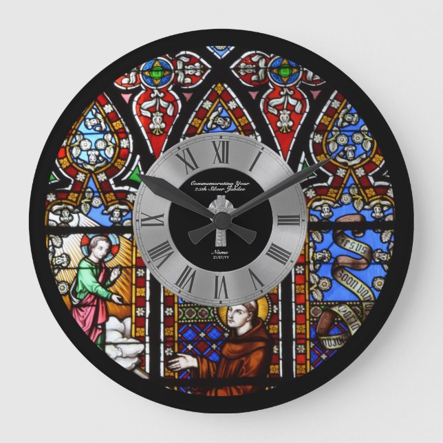 25th Ordination Anniversary Stained Glass Custom L Large Clock (Front)